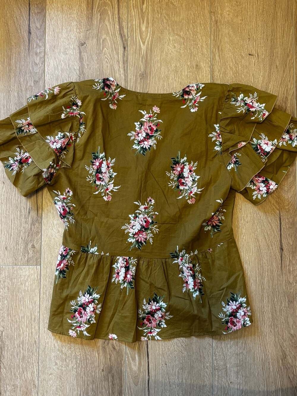 Madewell Ruffle-Sleeve Wrap Peplum Top in Floral Print Size 8 - Picture 4 of 6